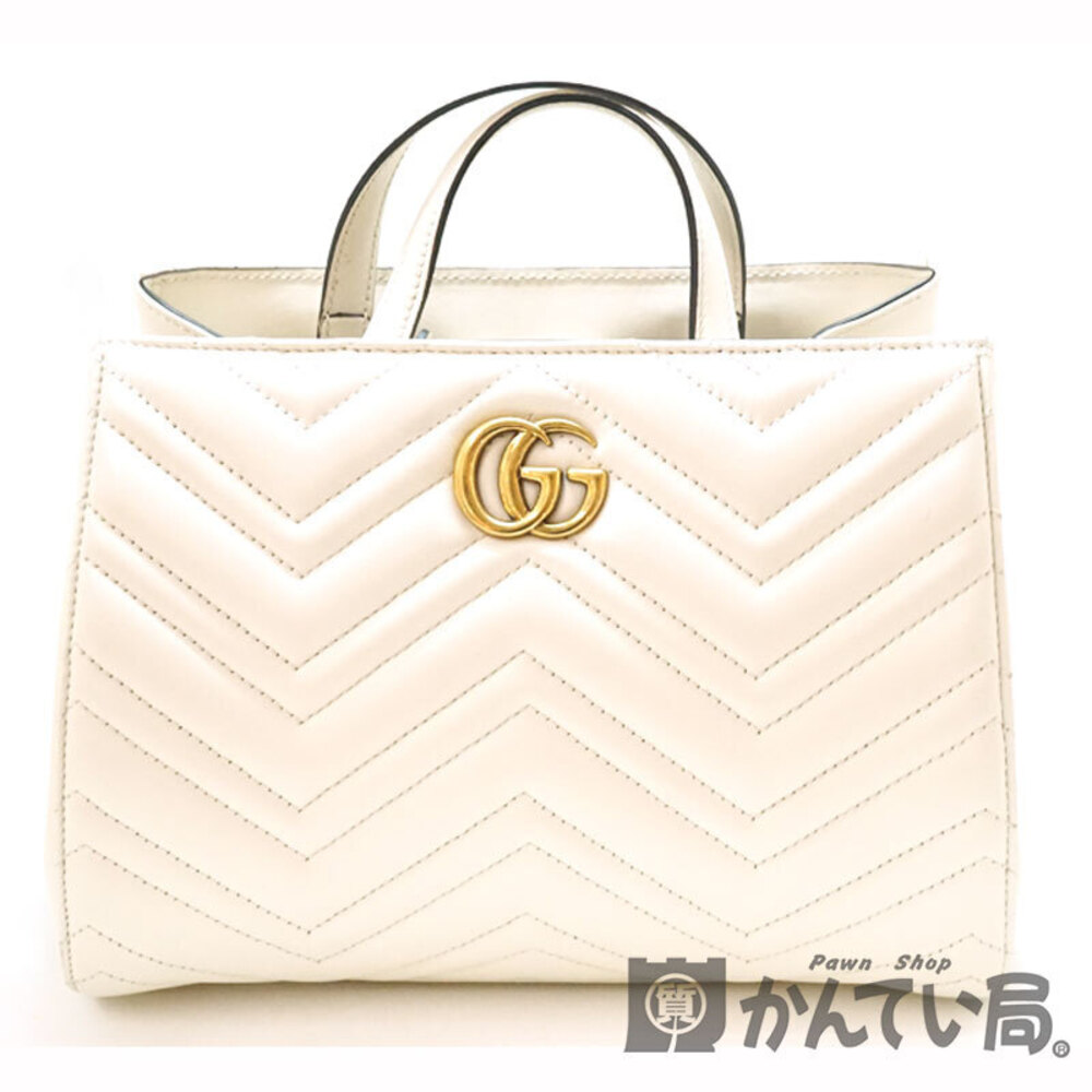 GUCCI Bag Handbag Shoulder Strap White Leather Stitched GG Mark